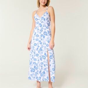 Hollister Blue and White Floral Maxi Dress